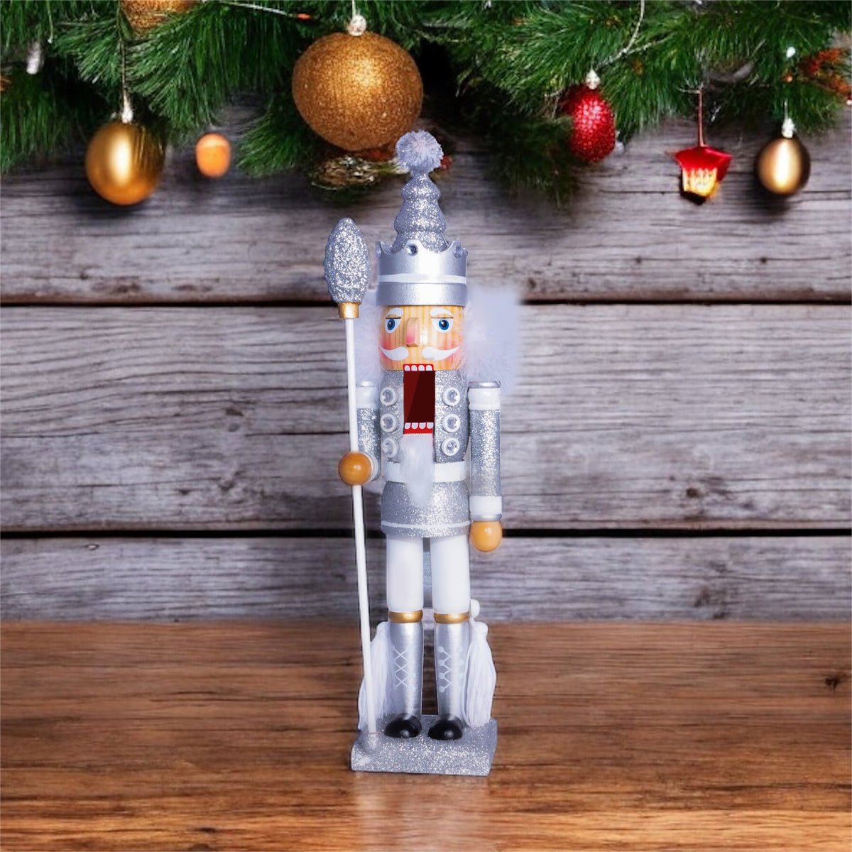 St Helens Glitter Nutcracker 40cm – Festive Decoration with Staff Rod- Available in 3 Colourways_Christmas