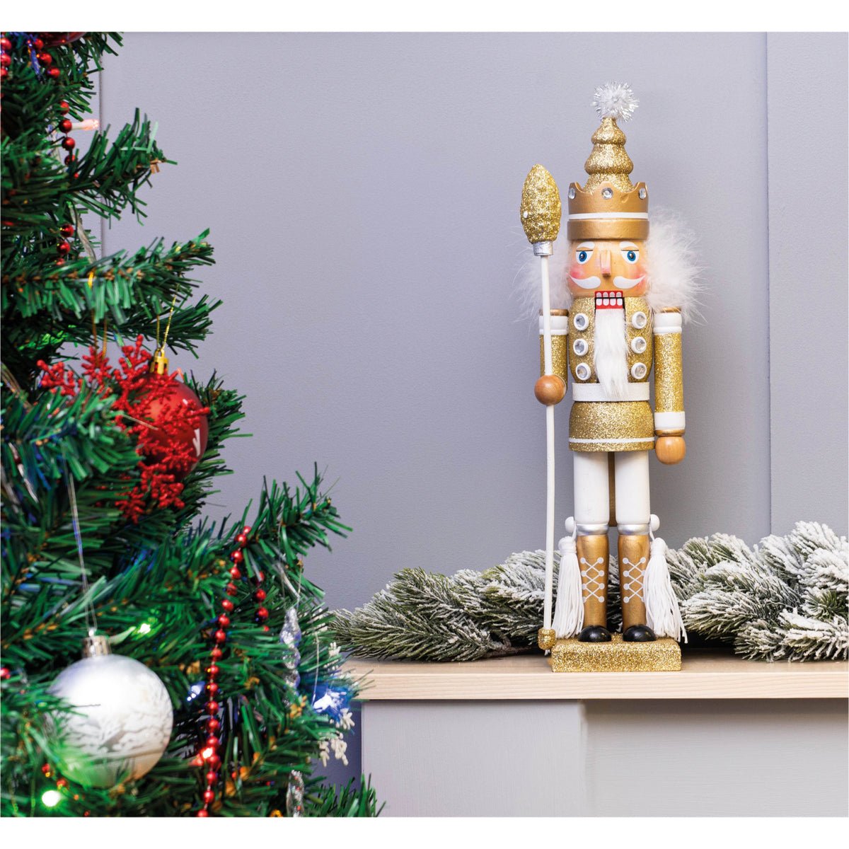 St Helens Glitter Nutcracker 40cm – Festive Decoration with Staff Rod- Available in 3 Colourways