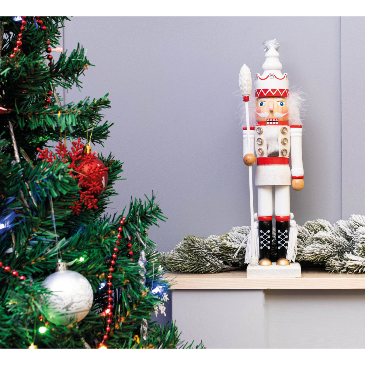 St Helens Glitter Nutcracker 40cm – Festive Decoration with Staff Rod- Available in 3 Colourways