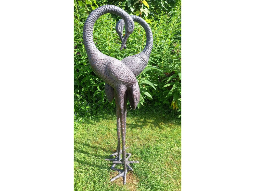 Pair of Love Cranes Garden Sculpture Aluminium with Bronze Finish – 1m tall_Garden Ornaments