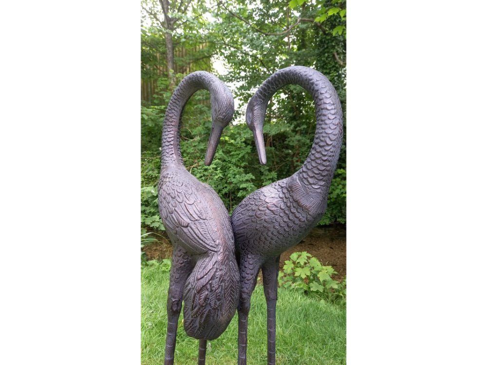 Pair of Love Cranes Garden Sculpture Aluminium with Bronze Finish – 1m tall_Garden Ornaments