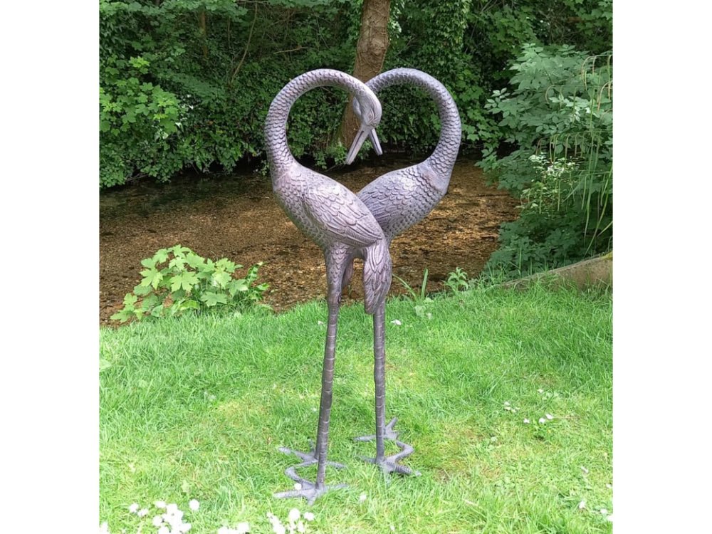 Pair of Love Cranes Garden Sculpture Aluminium with Bronze Finish – 1m tall_Garden Ornaments