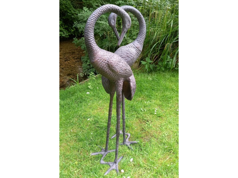 Pair of Love Cranes Garden Sculpture Aluminium with Bronze Finish – 1m tall_Garden Ornaments