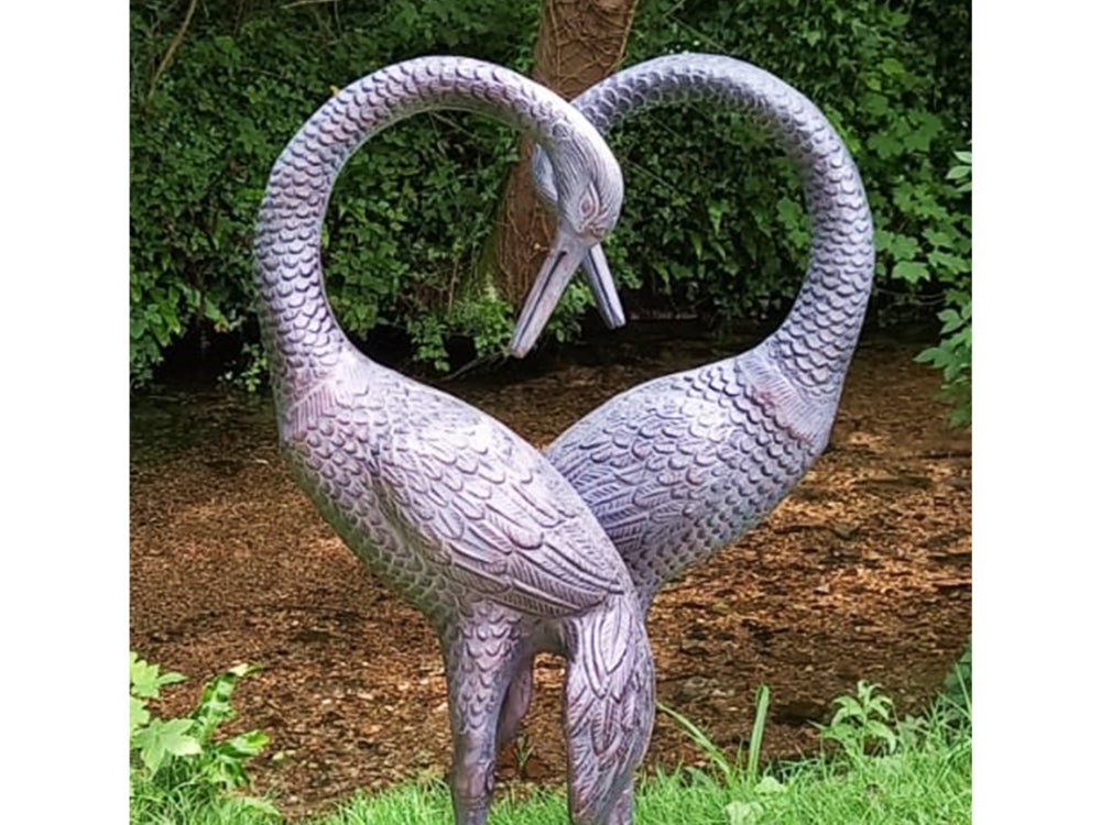 Pair of Love Cranes Garden Sculpture Aluminium with Bronze Finish – 1m tall_Garden Ornaments