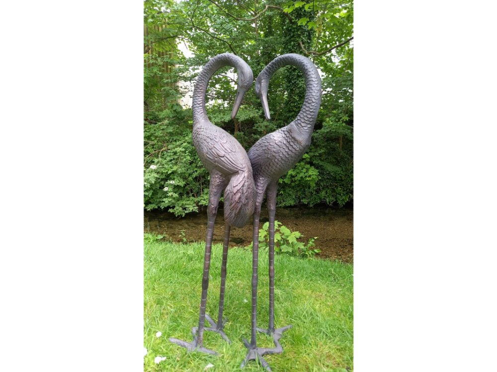 Pair of Love Cranes Garden Sculpture Aluminium with Bronze Finish – 1m tall_Garden Ornaments