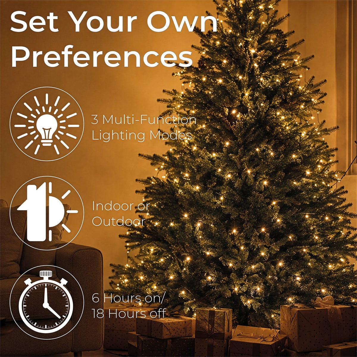 Luxform Lighting 100 LED, 10M Battery Operated Indoor & Outdoor Warm White String Lights With Auto Timer_String Lights