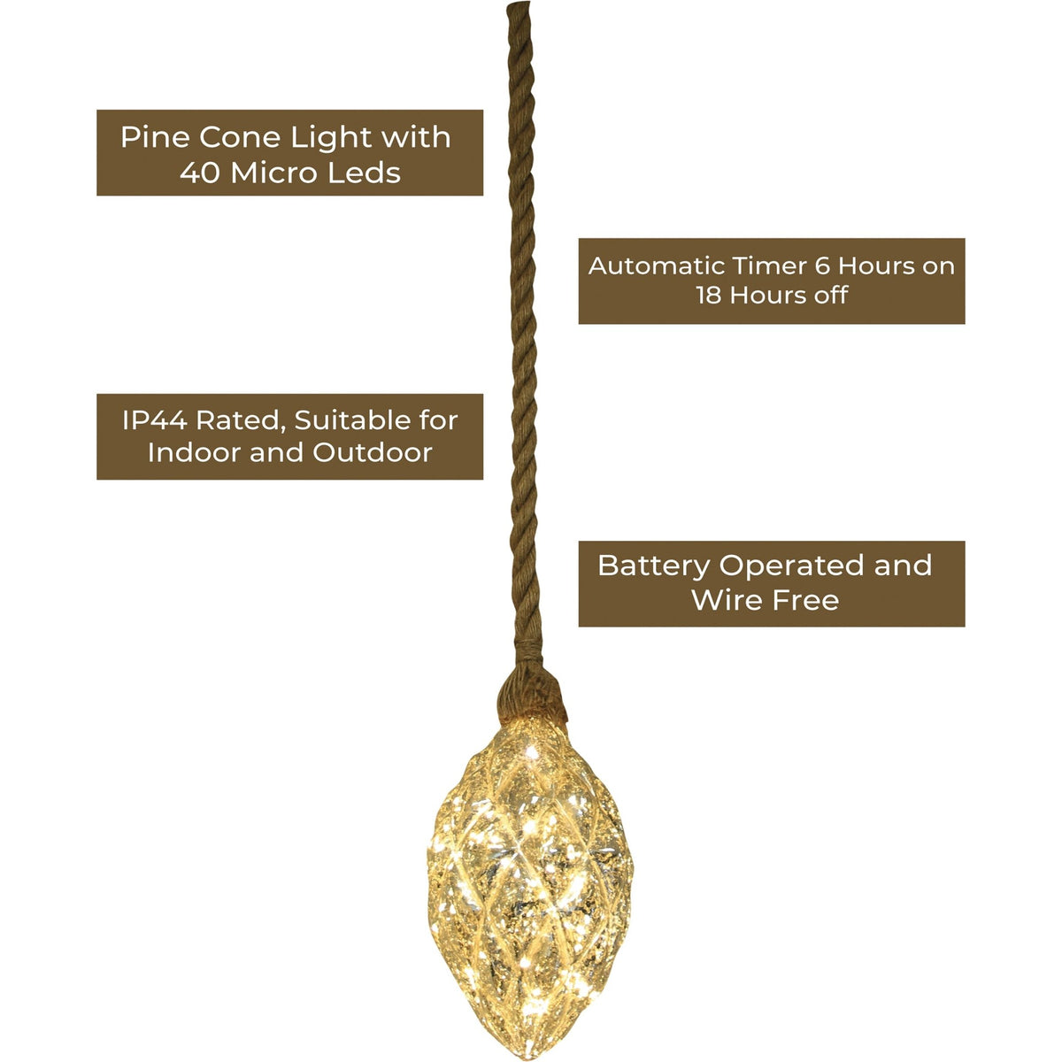 Luxform Battery Operated Hemp Rope Light with Pine Cones_Rope Lights