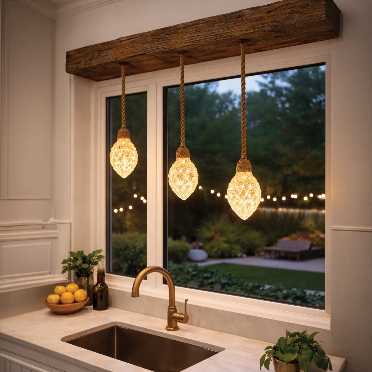 Luxform Battery Operated Hemp Rope Light with Pine Cones_Rope Lights