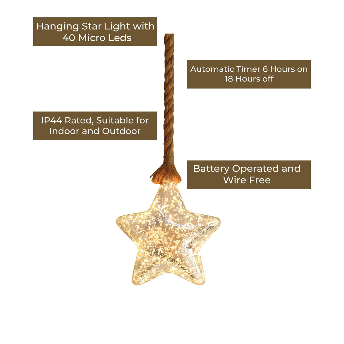 Luxform Battery Operated Hemp Rope Light with Star_Rope Lights