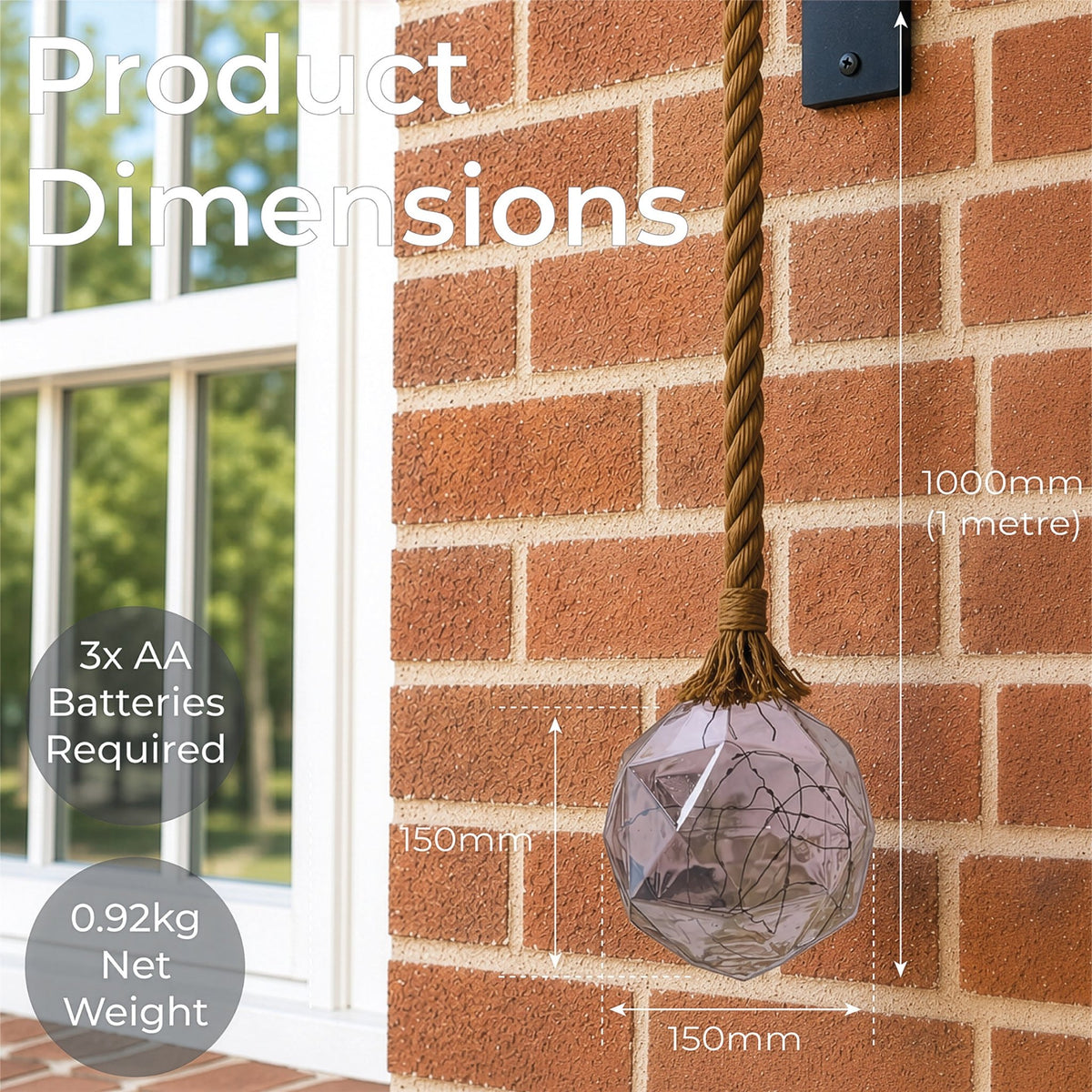 Luxform Battery Operated Hemp Rope Light with Dented Globe Design_Rope Lights