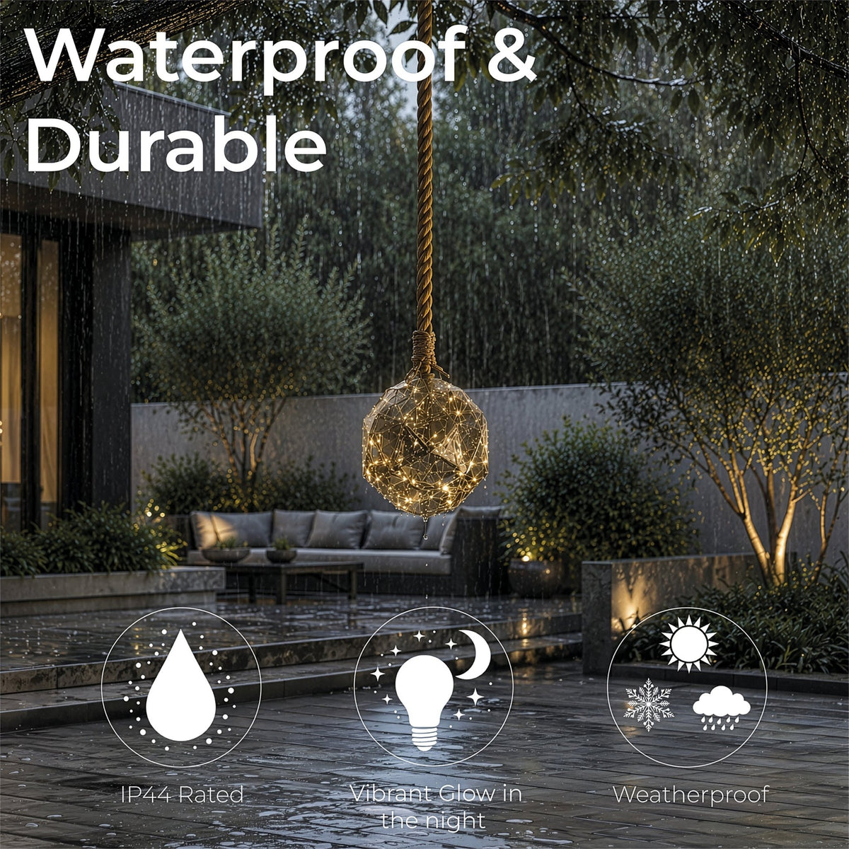 Luxform Battery Operated Hemp Rope Light with Dented Globe Design_Rope Lights
