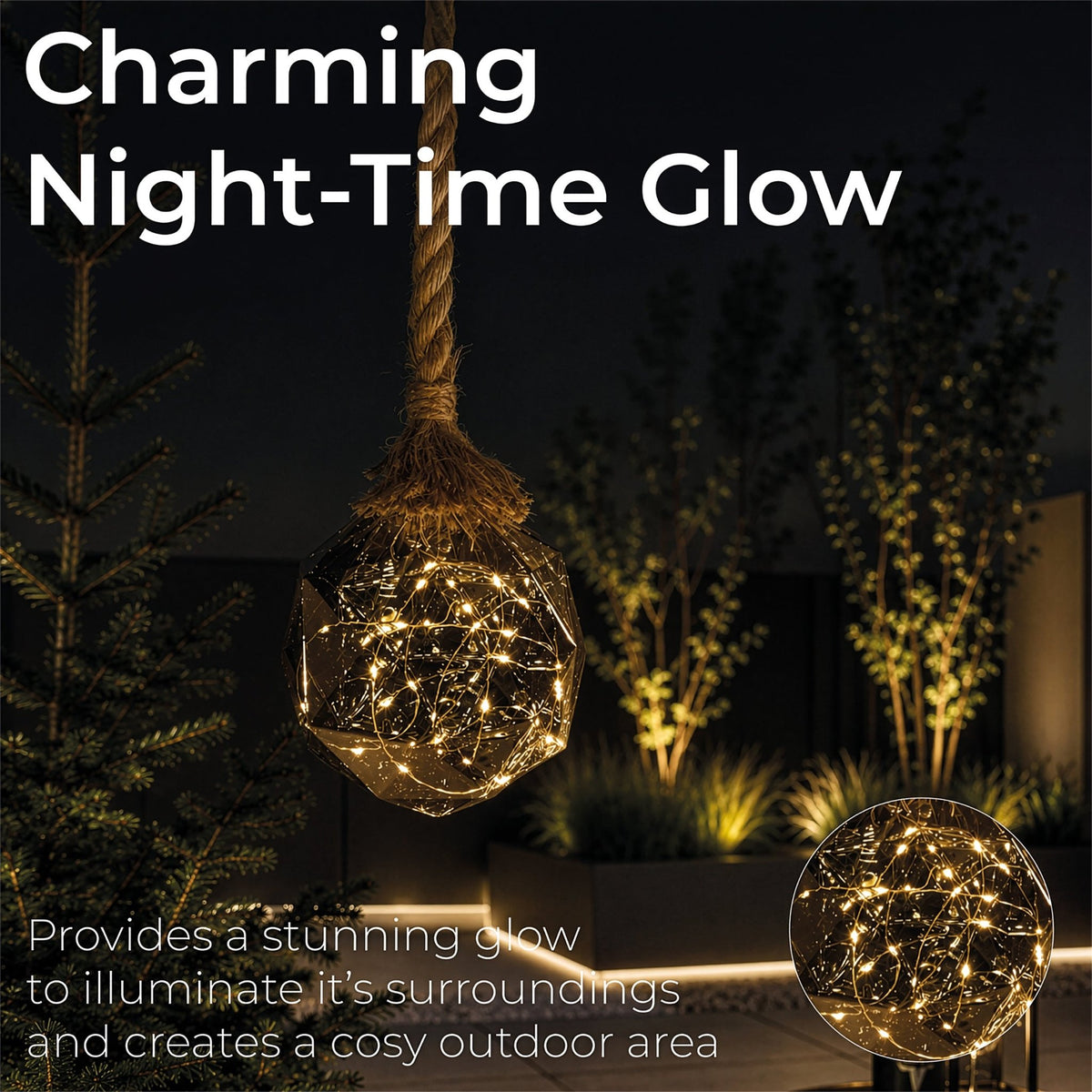 Luxform Battery Operated Hemp Rope Light with Dented Globe Design_Rope Lights