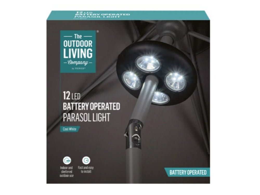 12 LED Battery Operated Parasol Lights - Cool White_Parasol Accessories