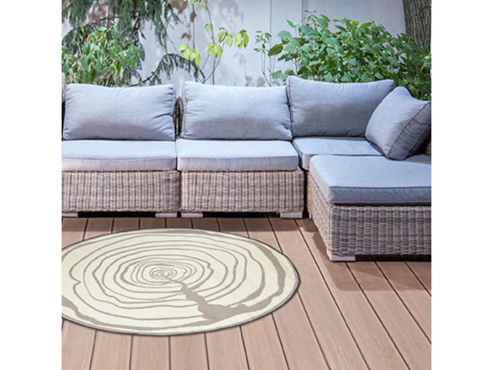 Round Outdoor Wood - Effect Rug Stylish & Weather - Resistant Patio Carpet_Outdoor Rugs
