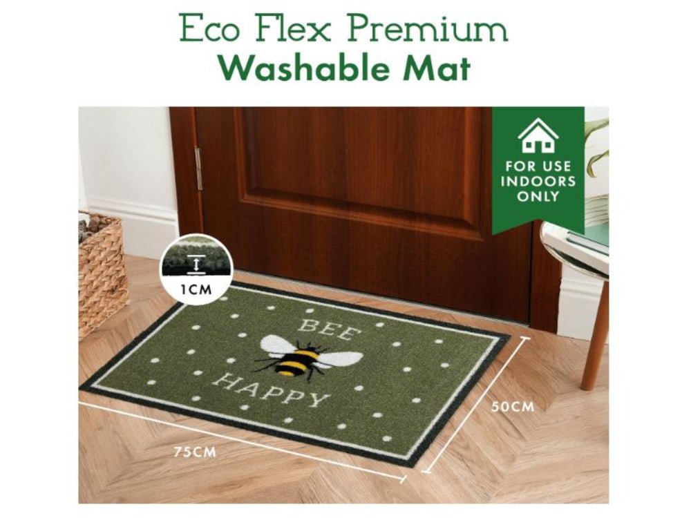Eco Flex Premium Washable Mat - Bee Happy Green_Doormats