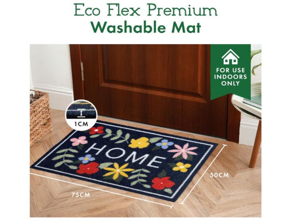 Eco Flex Premium Washable Mat - Floral Home Navy_Doormats