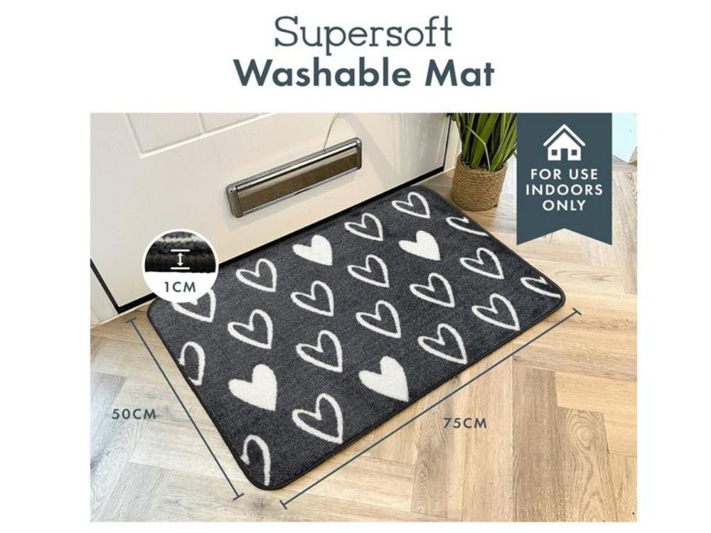 Supersoft Washable Mat - Grey Hearts_Doormats