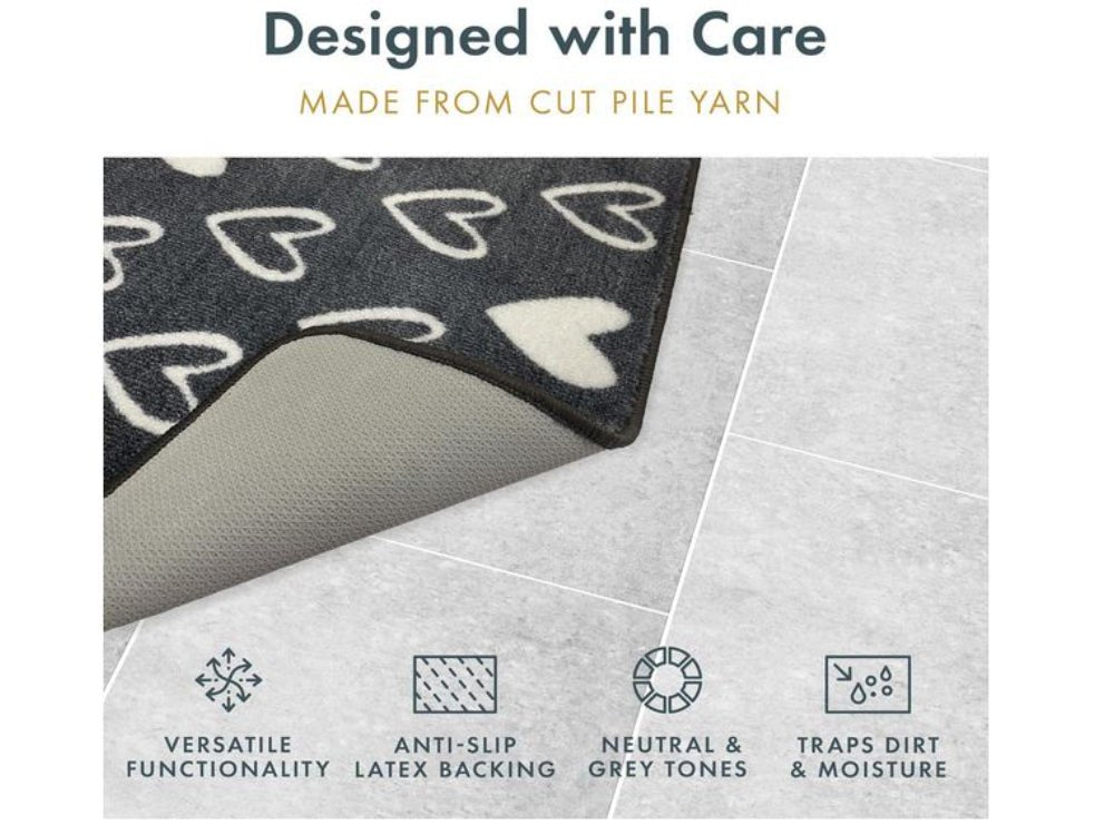 Supersoft Washable Mat - Grey Hearts_Doormats