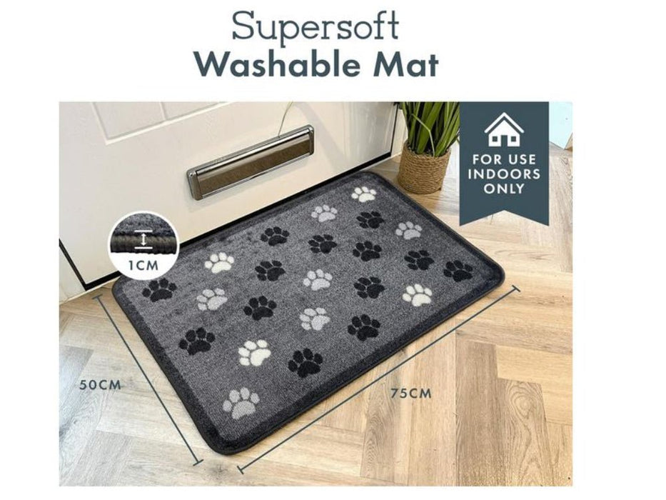 Supersoft Washable Mat - Grey Paw Print_Doormats