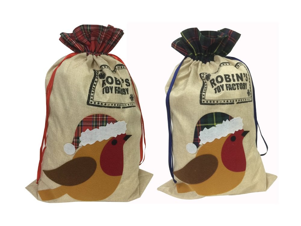 Robin's Toy Factory Christmas Sack - Red Robin - Pack of 1_Christmas Gift Bags