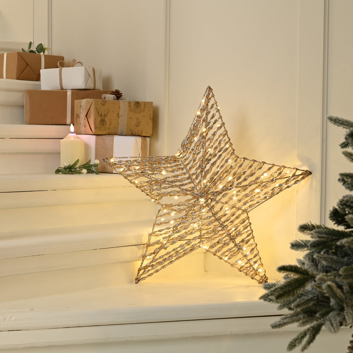 60cm Battery Operated Lit Champagne Gold Star_Indoor Christmas Decorations