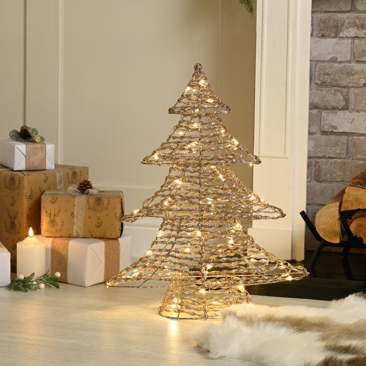 60cm Battery Operated Lit Champagne Gold Tree_Indoor Christmas Decorations
