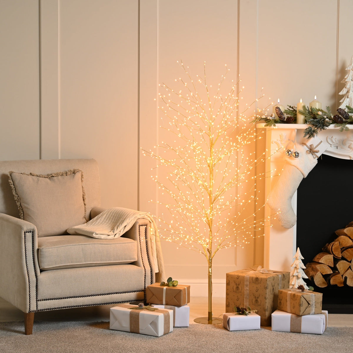 Gold Micro Dewdrop Tree - Trad Warm White_Artificial Christmas Trees