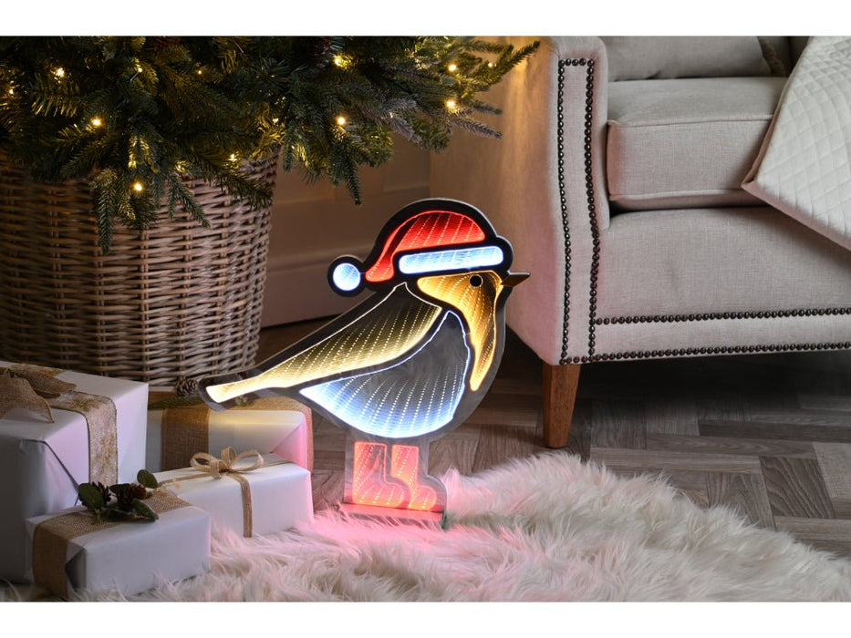 Robin Infinity Light Robin Red Boots w/wooden base - Indoor Christmas Decoration 40cm_Indoor Christmas Decorations