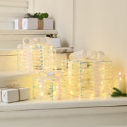 Set of 3 Battery Operated Lit Star Shimmer Parcels - with Timer_Indoor Christmas Decorations