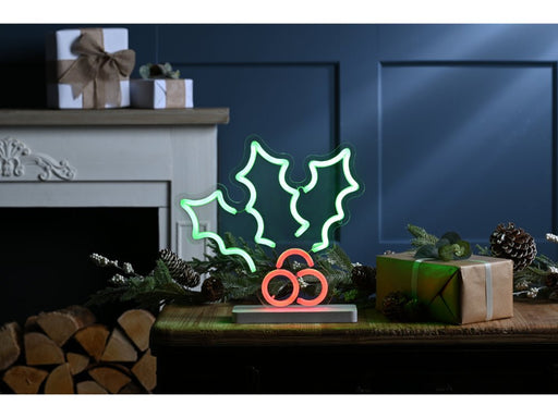 Holly / Berries on Base Neon Flex - multicolour 30cm x 29cm - Indoor Christmas Decoration_Indoor Christmas Decorations