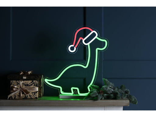 Dinosaur/Hat Neon Effect on base - multicolour 43cm - Indoor Christmas Decoration_Indoor Christmas Decorations