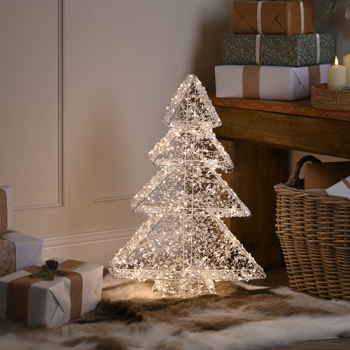 60cm Lit Clear Bead Tree - Warm White LED_Indoor Christmas Decorations