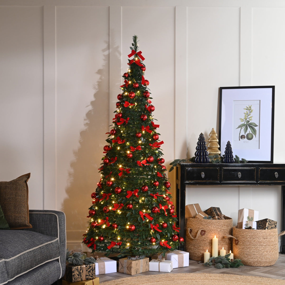 Prelit Green / Red Bow Pop Up Tree_Artificial Christmas Trees