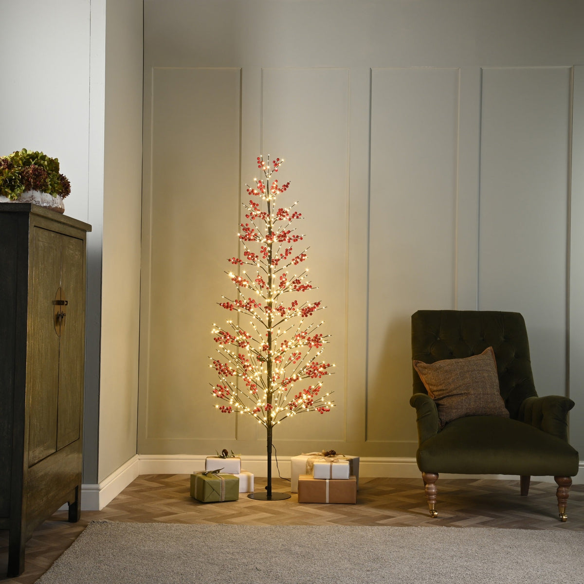 Red Berry Microdot Tree - Warm White Twinkle_Artificial Christmas Trees