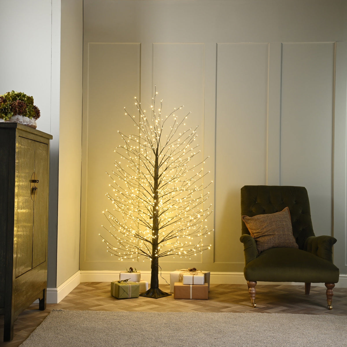 Black Microdot Teardrop Tree - Warm White Twinkle_Artificial Christmas Trees