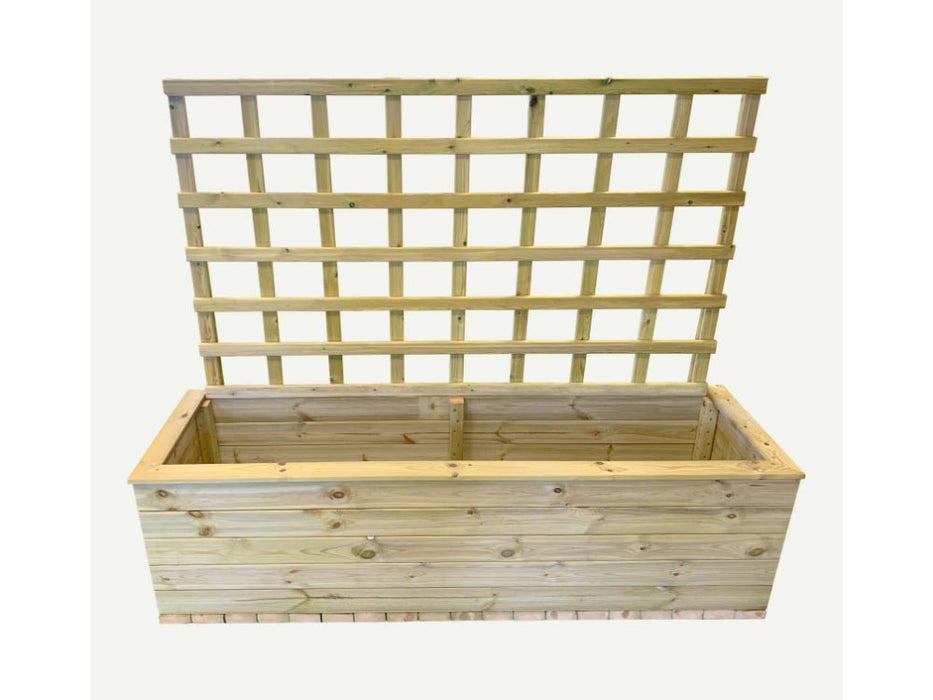 6ft Wide Trough Planter with Trellis – Large Wooden Garden Planter_Planters