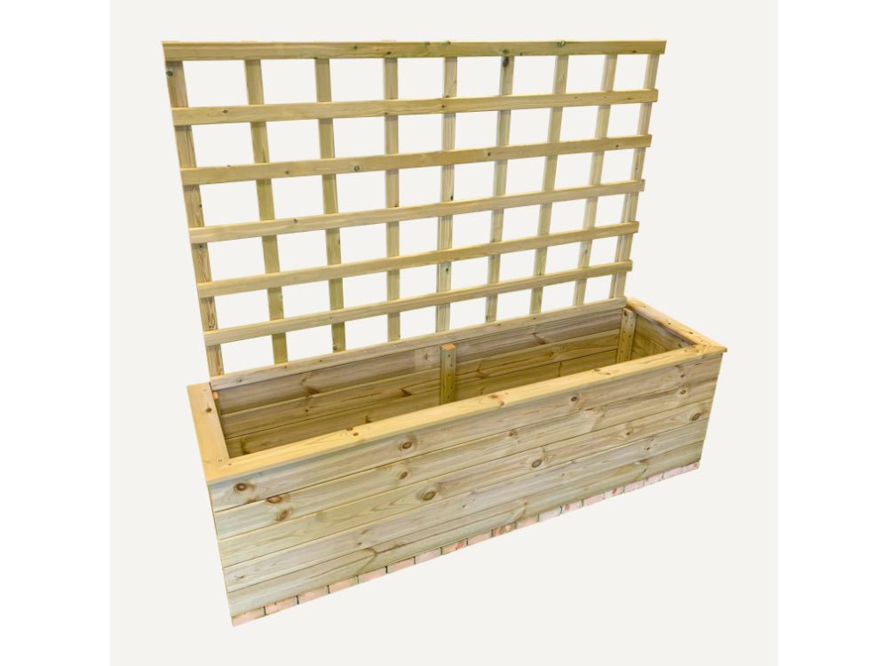 6ft Wide Trough Planter with Trellis – Large Wooden Garden Planter_Planters