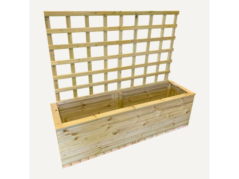 6ft Wide Trough Planter with Trellis – Large Wooden Garden Planter_Planters