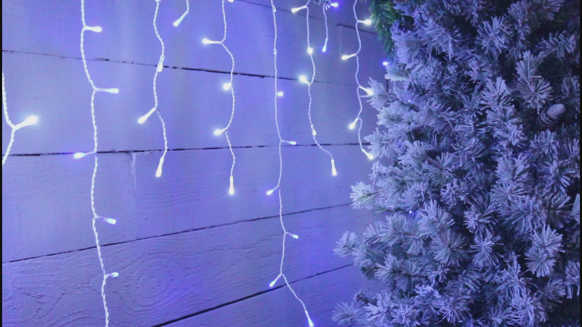 Load video: Snowing Icicle Lights - Blue &amp; White