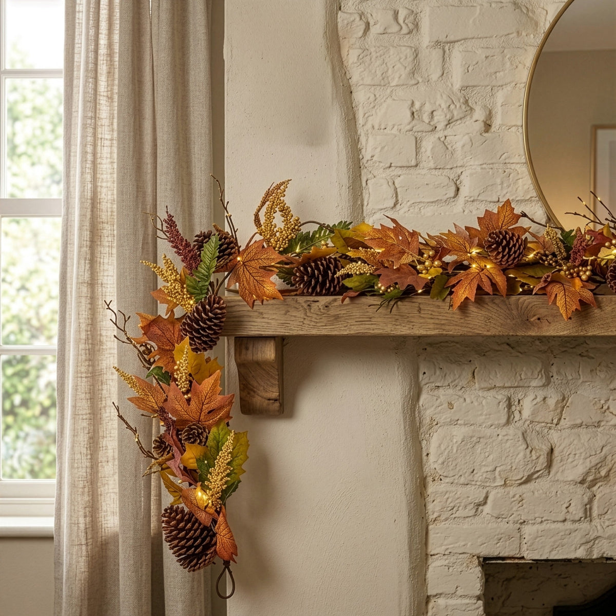 Rustic Woodland 6ft x 10" Garland with 150 Warm White LED Microbulbs and 8 Functions - Battery Operated_Garden Decorations