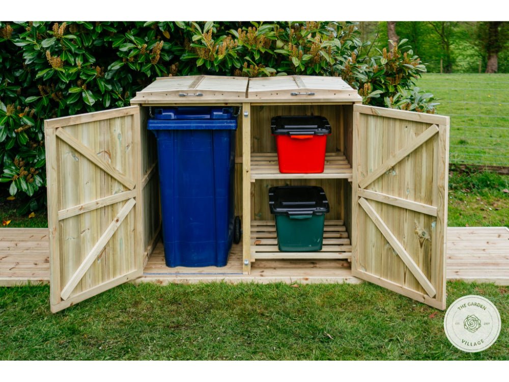 Shireburn 1 Wheelie Bin with Recycle Box Store (Galvanised Ironmongery)_Bin Stores