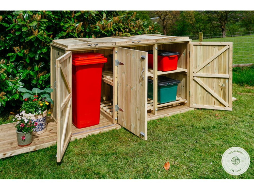 Shireburn 1 Wheelie Bin with Recycle Box Store (Galvanised Ironmongery)_Bin Stores
