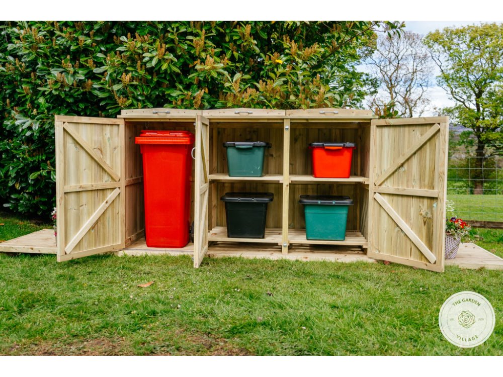 Shireburn 1 Wheelie Bin with Recycle Box Store (Galvanised Ironmongery)_Bin Stores