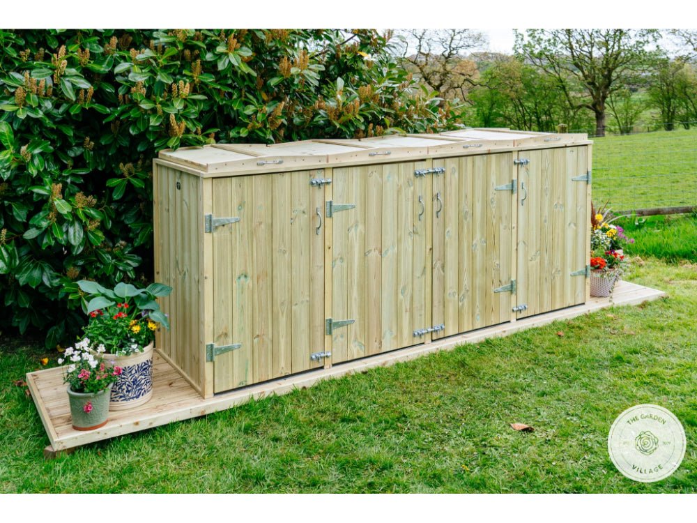 Shireburn 2 Wheelie Bin with Recycle Box Store (Galvanised Ironmongery)_Bin Stores