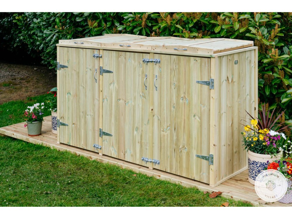 Shireburn 2 Wheelie Bin with Recycle Box Store (Galvanised Ironmongery)_Bin Stores