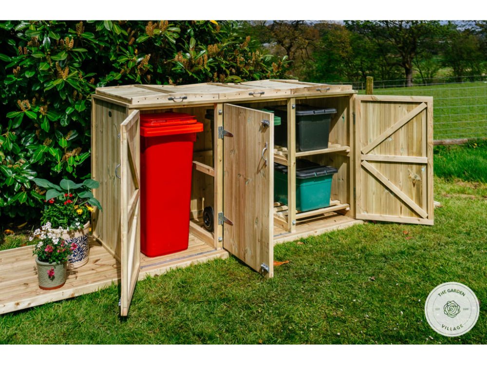 Shireburn 2 Wheelie Bin with Recycle Box Store (Galvanised Ironmongery)_Bin Stores