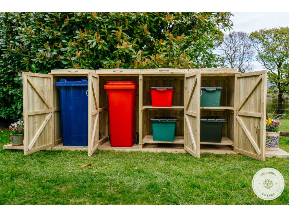 Shireburn 2 Wheelie Bin with Recycle Box Store (Galvanised Ironmongery)_Bin Stores