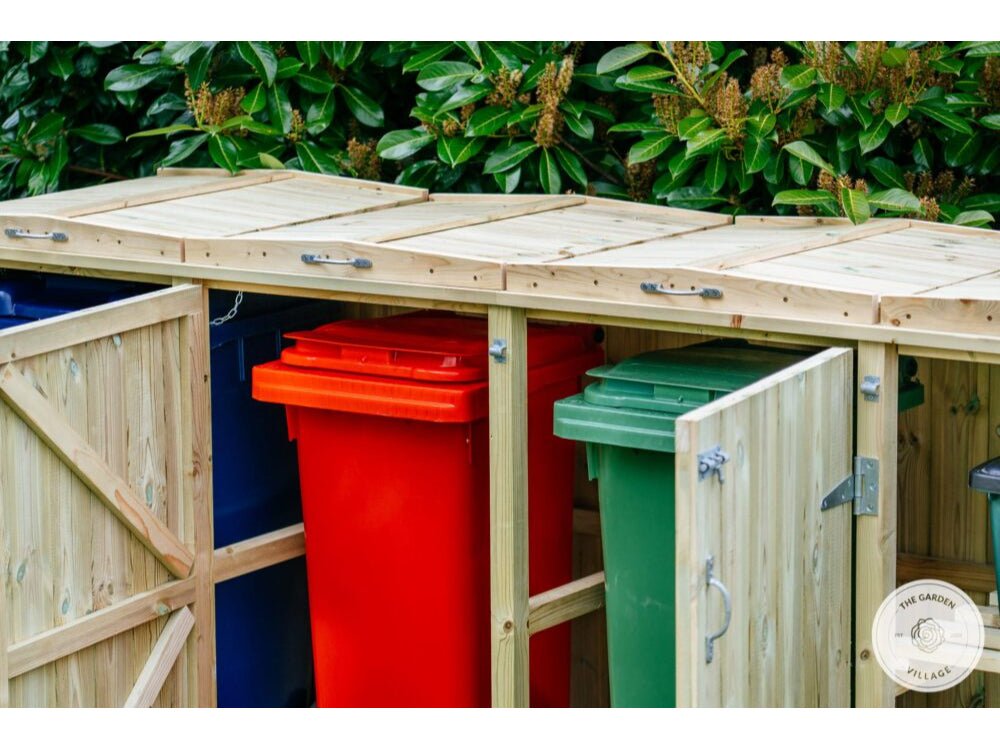 Shireburn 3 Wheelie Bin with Recycle Box Store (Galvanised Ironmongery)_Bin Stores