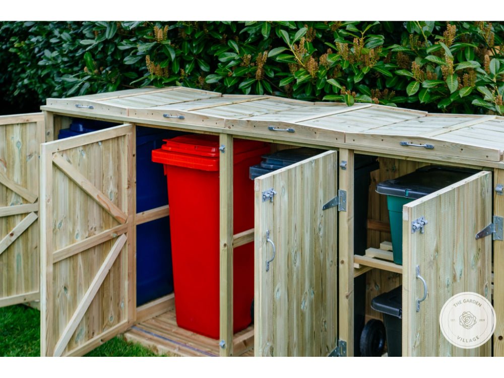 Shireburn 3 Wheelie Bin with Recycle Box Store (Galvanised Ironmongery)_Bin Stores