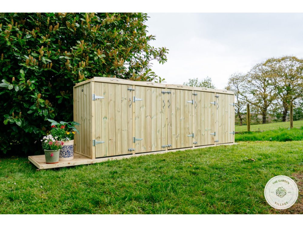 Shireburn 4 Wheelie Bin with 2 Recycle Box Store (Galvanised Ironmongery)_Bin Stores